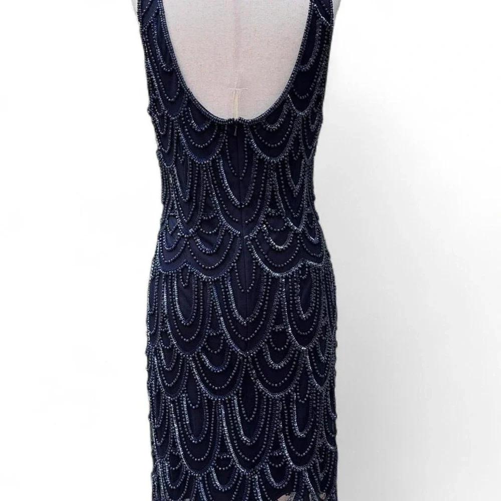 Vintage Y2K 20s Inspired Midnight Blue Beaded‎ Dress